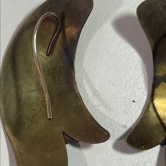 Vintage Brass with Copper accent pierced earrings - Picture 7 of 9